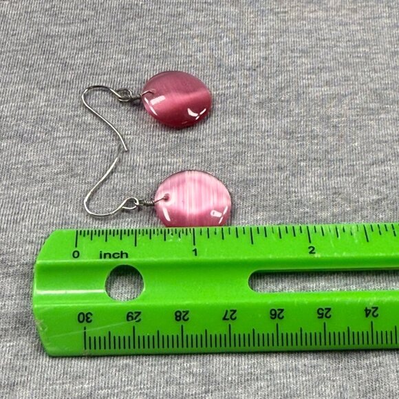 Pink Cats Eye Drop Earrings With Silver Tone Hooks Pierced Women Jewelry - Picture 5 of 14